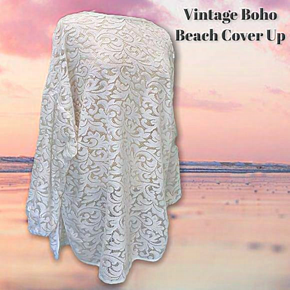 ⛱Vintage Boho‎ White Lace Beach Cover Up⛱